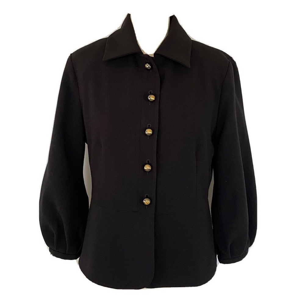 CAbi Abbott Jacket Blazer #3027 Puff Statement Sleeve Button Front Black Sz 4 - Picture 2 of 12